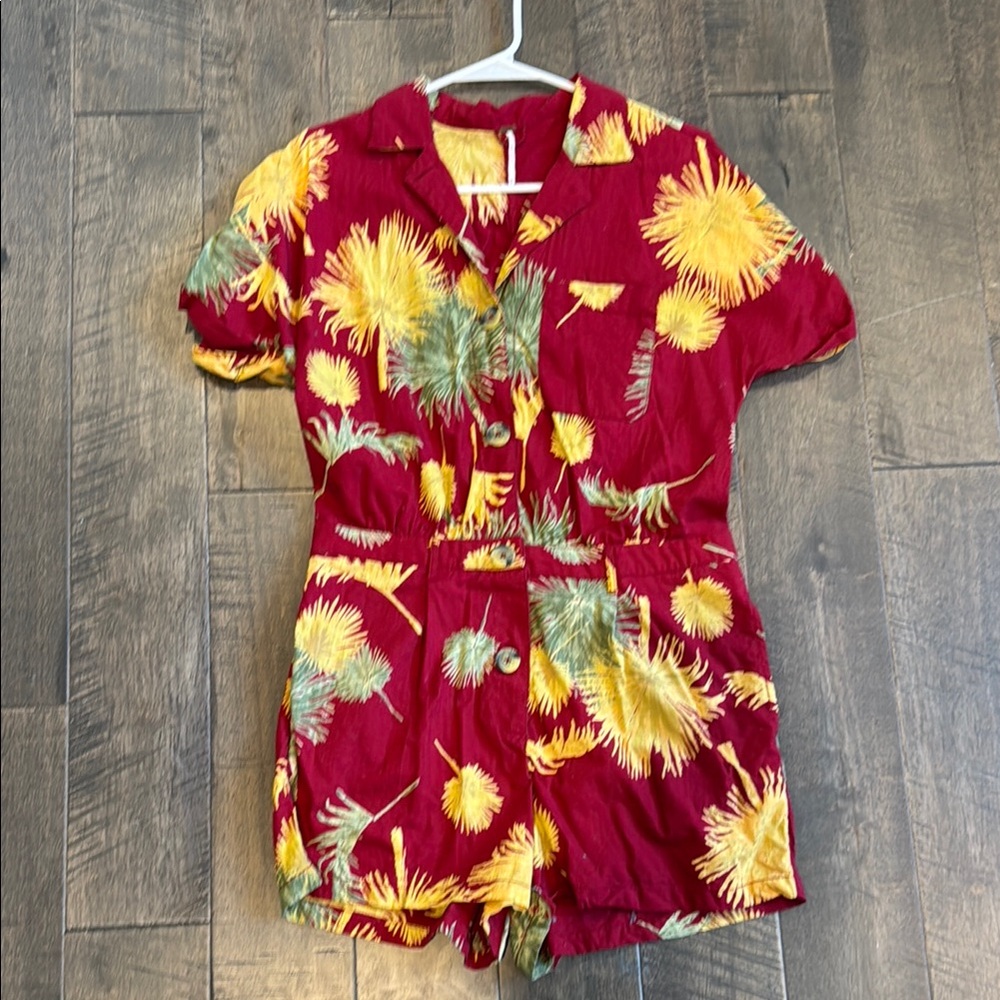 Free People Red and Yellow Floral Romper